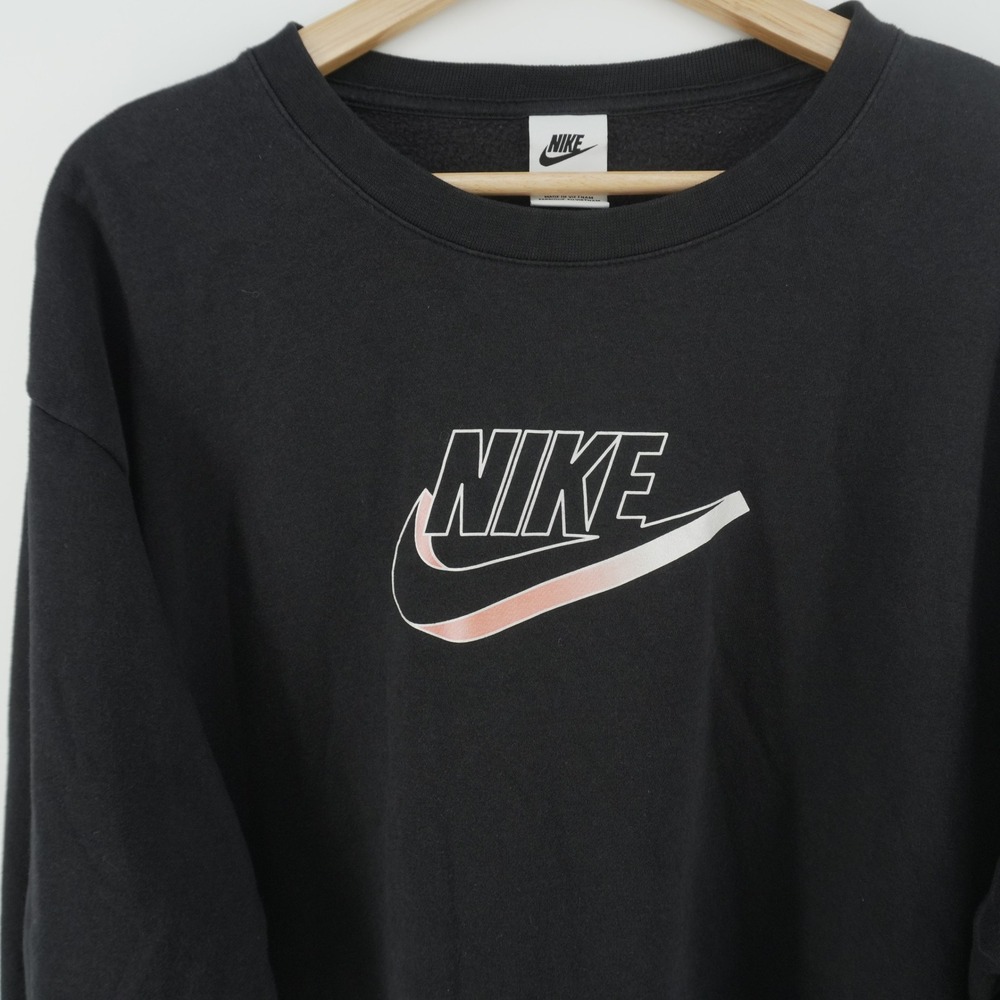 Nike Sweatshirt Womens 1X Black Loose Fit Swoosh Fleece Pullover Layers Long Slv